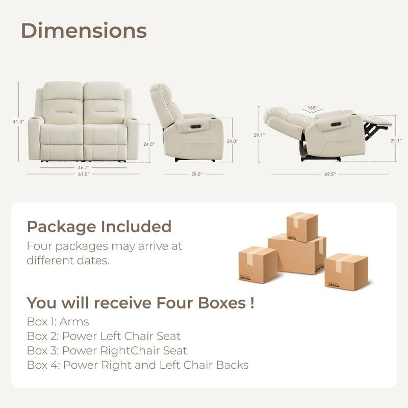 Spruce & Spring Genuine Leather Power Reclining Sofa with Wireless Charging