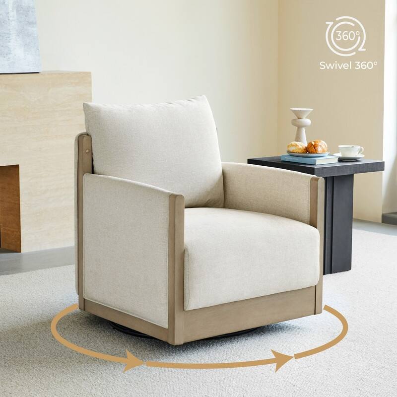 Carina Upholstered Swivel Accent Barrel Chair with Wood Frame