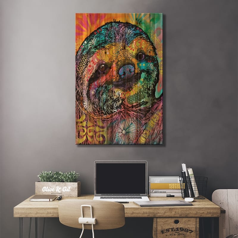 Sloth Print On Wood by Dean Russo - Multi-Color
