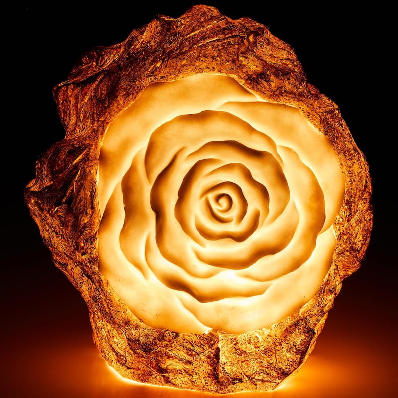 Aria Home Rose Blossom Table Lamp Sculpted Sandstone LED RGB Compatible - Brown