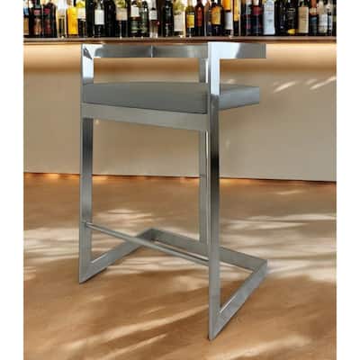 HomeRoots 26" Gray and Silver Faux Leather and Metal Low Back Counter Height Bar Chair