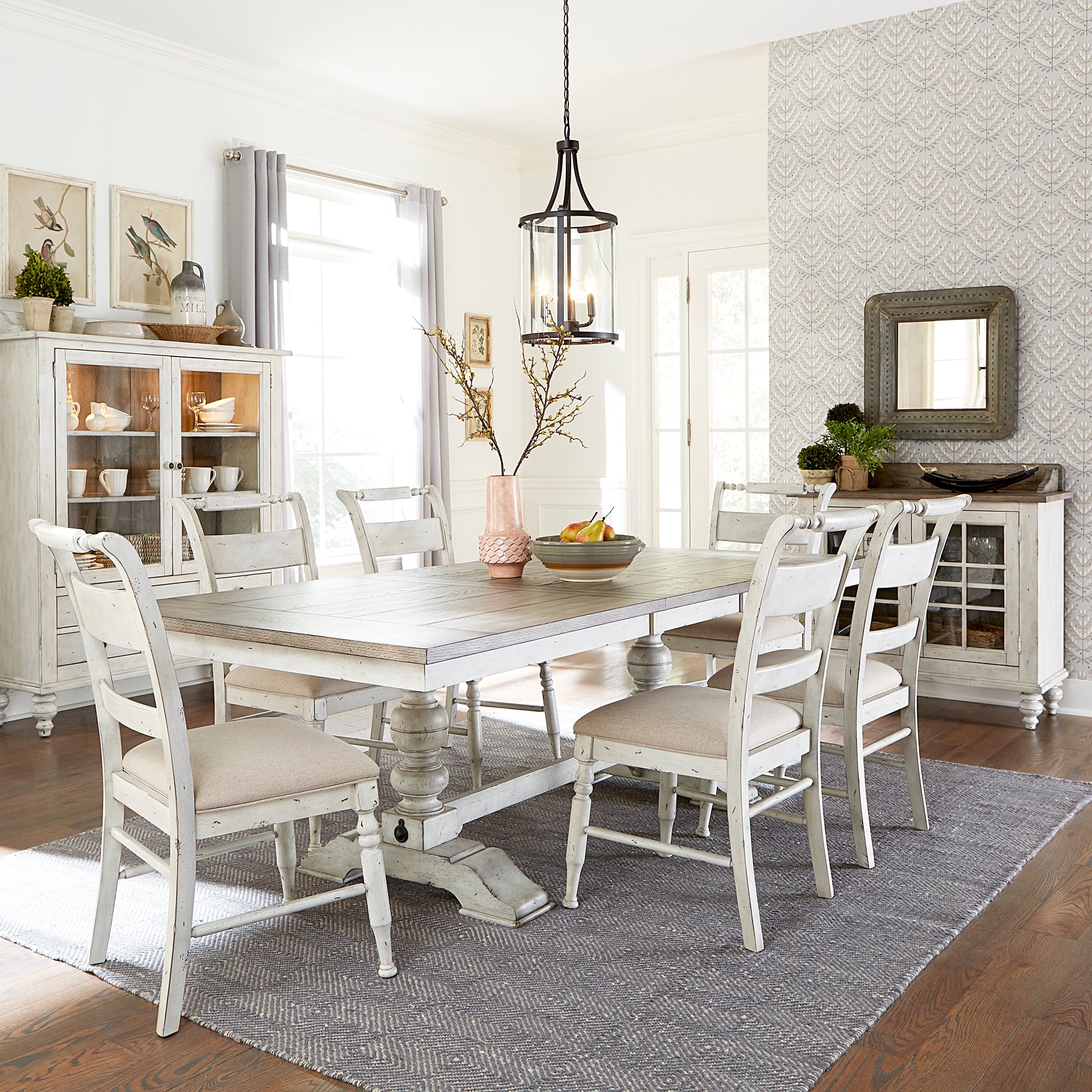 Liberty Furniture Whitney Trestle Table 7 Piece Dining Set Antique Linen