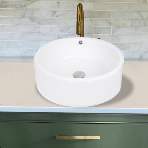 Highpoint Collection White 16-inch Round Ceramic Bathroom Vessel Sink