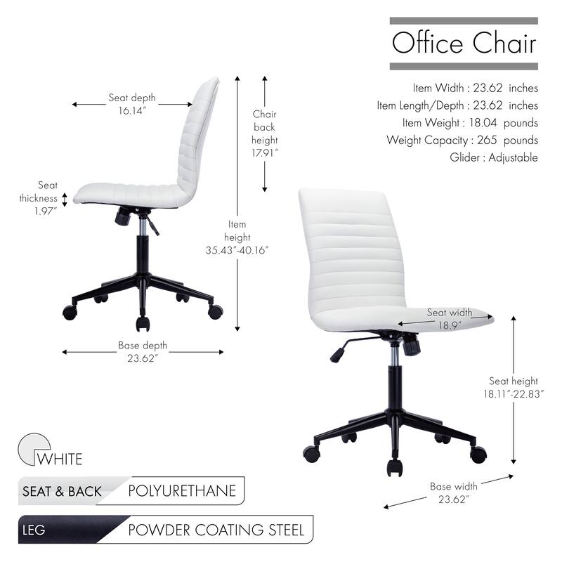 Porthos Home Bron Faux Leather Armless Office Chair with Steel Roller Base, Tilt Mechanism
