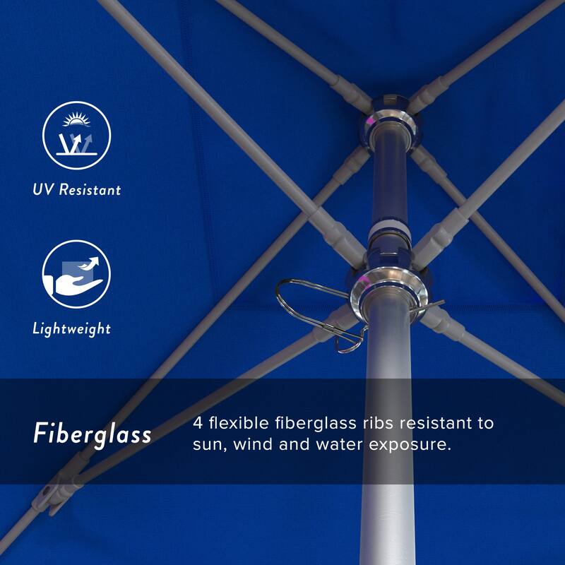 California Umbrella 6' Sq. Aluminum Frame, Fiberglass Rib Patio Umbrella, Push Open, Anodized Sliver Finish, Sunbrella Fabric