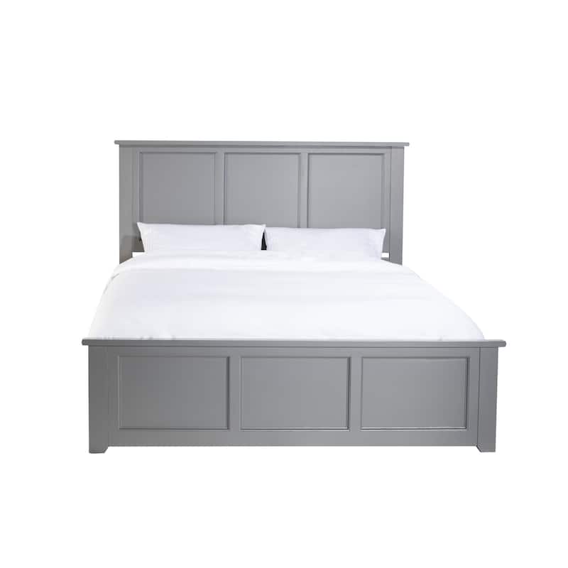 King Size Platform Bed with Footboard & Charger - Low Profile Solid Wood Bed Frame - Grey Finish