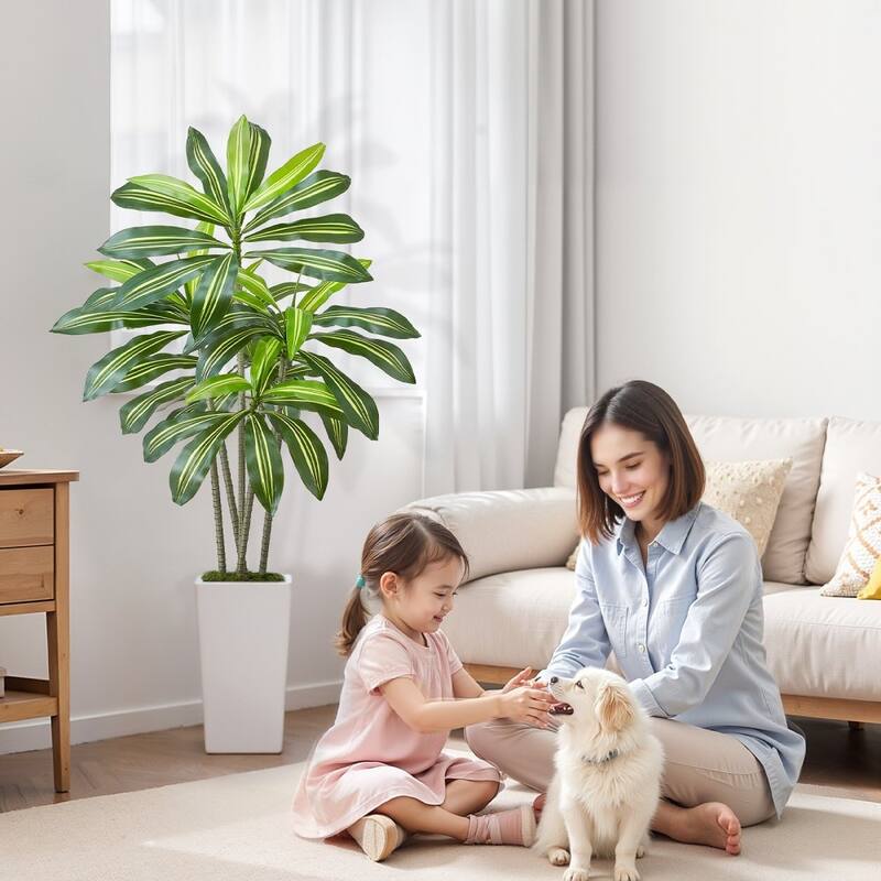 Realistic Artificial Dracaena Tree with Moss Planter and Lifelike PE Leaves for Indoor Home Decor