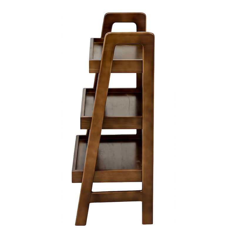 100% Solid Wood Ladder Shelf, 3 Tier Small Ladder Bookshelf, Freestanding Ladder Shelf with Open Storage