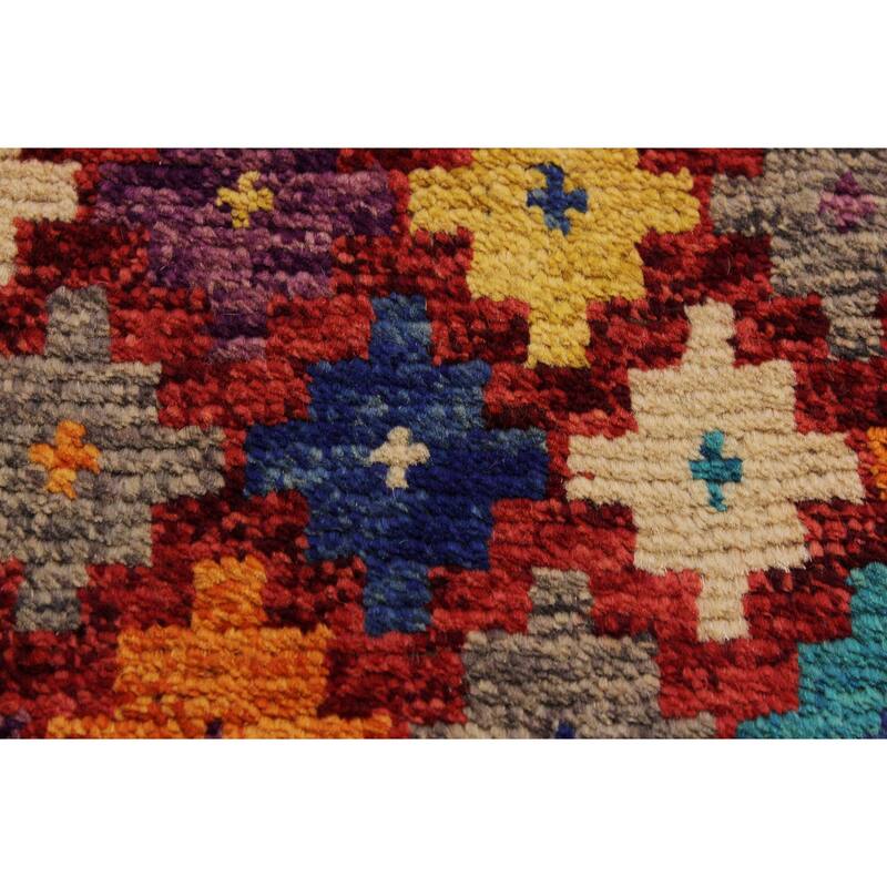 Contemporary Balochi Riley Red/Orange Hand Knotted Wool Rug - 5'1'' x 6'7''