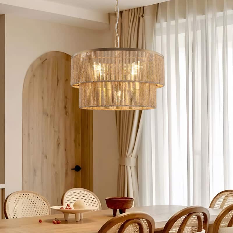 Starsky 5-Light Tiered Rattan Drum Pendant