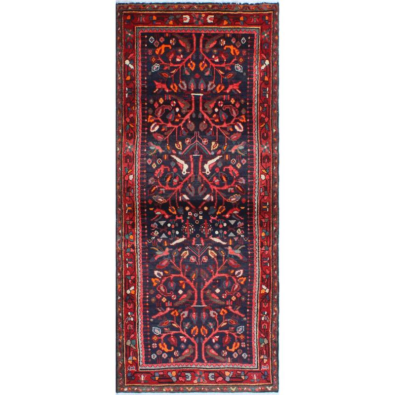 Fine Vintage Distressed Dillad Navy/Red Runner - 3'5" x 8'3"