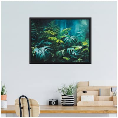 Kate and Laurel Sylvie Midnight Tropics Lush Landscape Framed Canvas by The Creative Bunch Studio