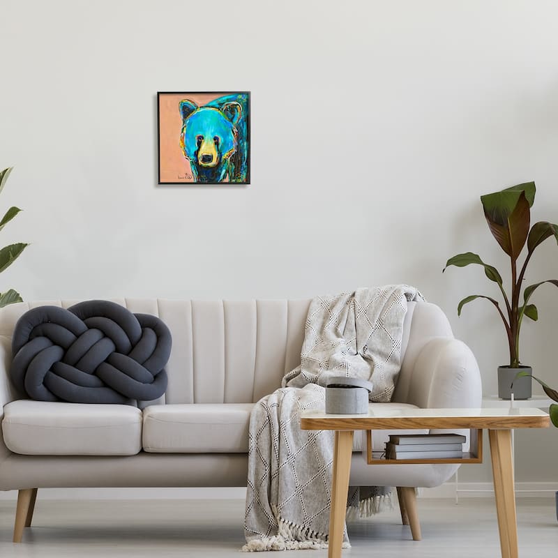 Stupell Brilliant Blue Bear Gazing Street Style Graffiti Splatter Framed Wall Art, Design by Karrie Evenson