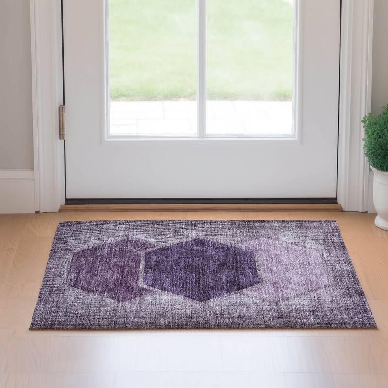 Premium Washable Super Soft Modern Hexy Mayfield Rug - Eggplant - 1' 8" x 2' 6" - Rectangle