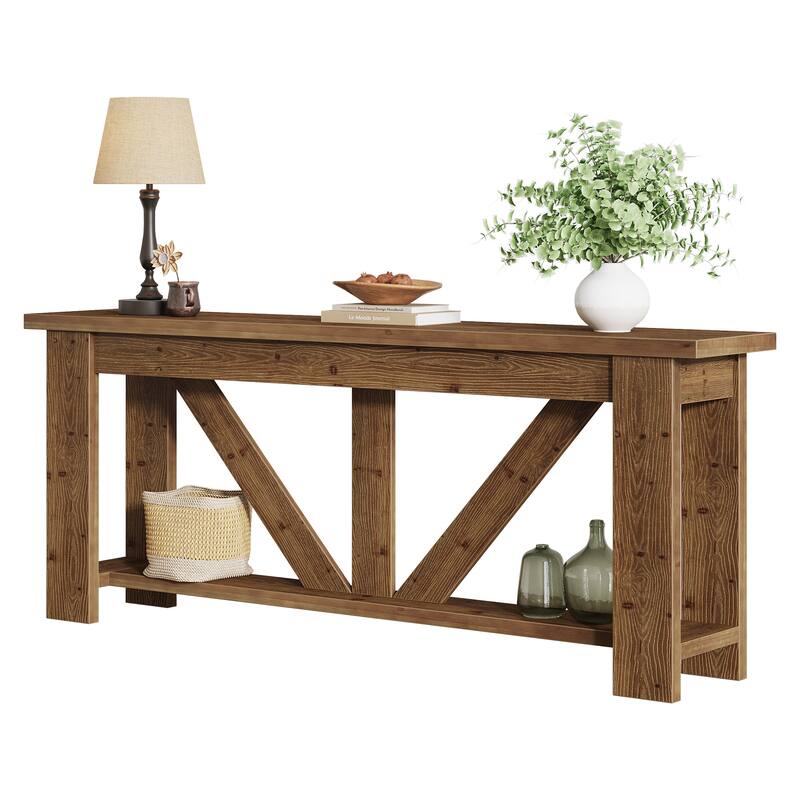 70.9-Inch Solid Wood Sofa Console Table, Extra Long Storage Shelves Entryway Table for Living Room, Hallway, Foyer