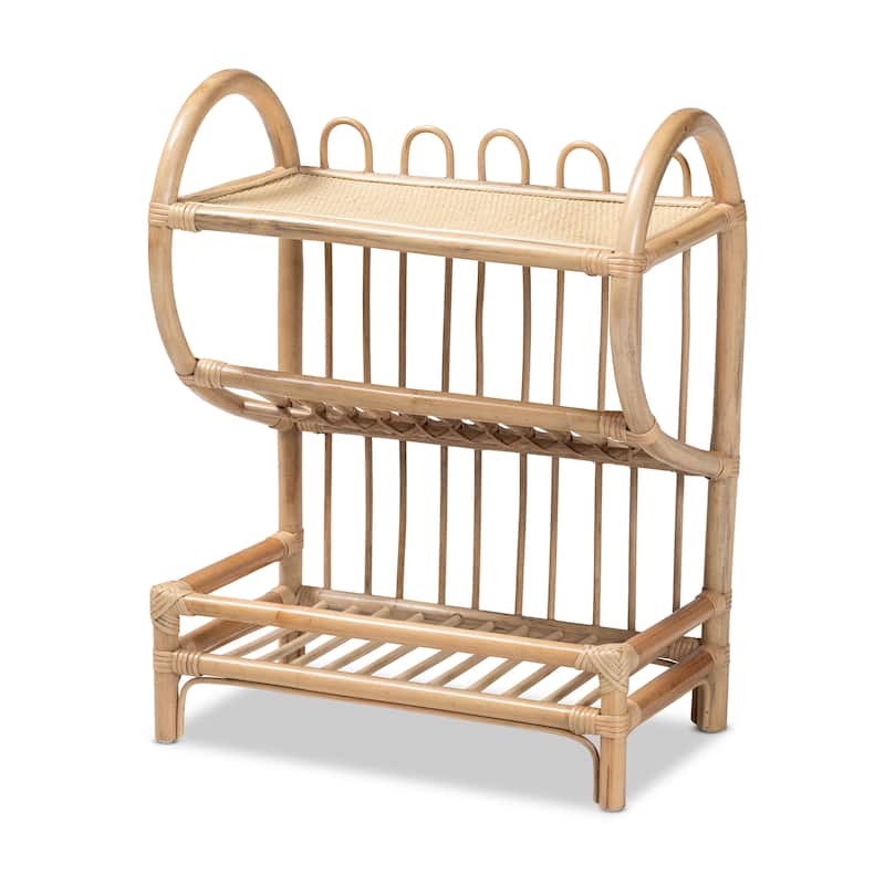 Liora Bohemian Natural Brown Finished Rattan 2-Tier Display Shelf - Natural Brown