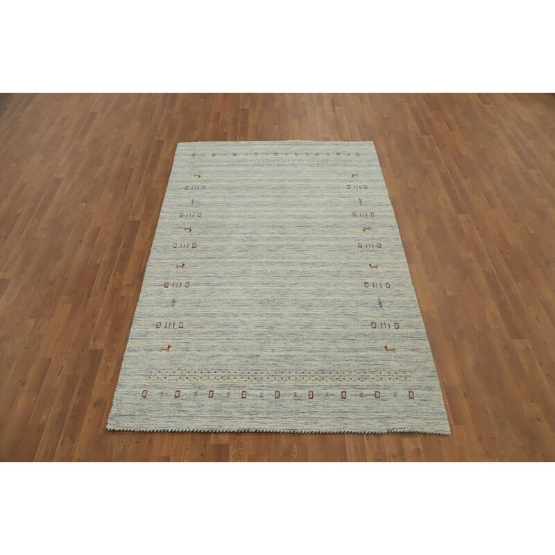 Hand Knotted Oriental 100% Wool Carpet Tribal Animal Pictorial Beige & Ivories Gabbeh Area Rug - 7' 10'' X 5' 1''