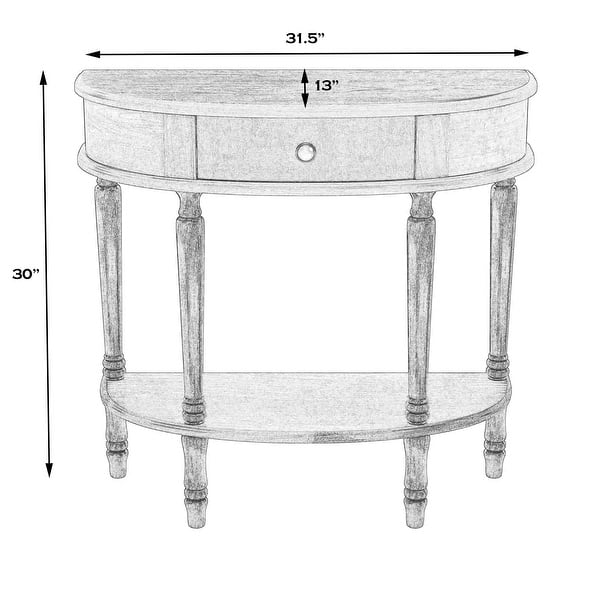 dimension image slide 1 of 2, Mozart 31.5 in. W Demilune Wood Hand Painted 1 Drawer Console Table with Lower Open Shelf