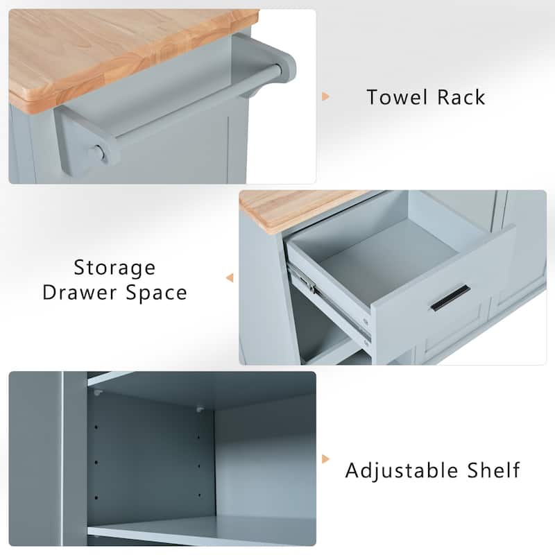 Kitchen Island with Foldable Counter Top, Kitchen Storage cart with Slide-Out Shelf, Towel Rack and Drawer