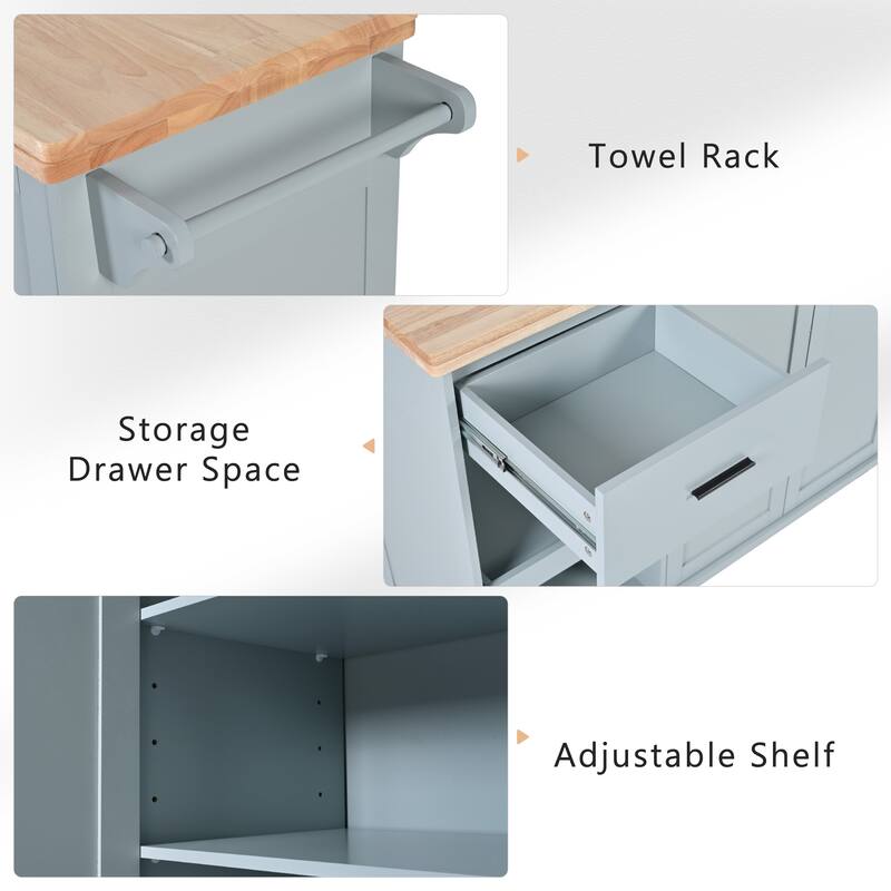 Space-Saving Kitchen Island with Foldable Countertop, Rolling Cart on Wheels, Towel Rack, Drawer & Slide-Out Shelf