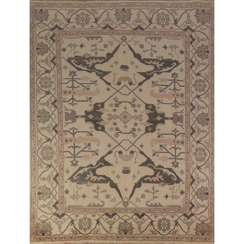 Earth Tone Oushak Indian Rug Hand-Knotted Wool Carpet - 8'0"x 9'9"