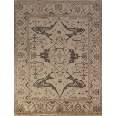 Earth Tone Oushak Indian Rug Hand-Knotted Wool Carpet - 8'0"x 9'9"