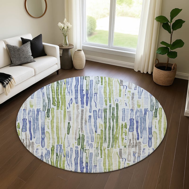 Premium Washable Super Soft Modern Stripes Mayfield Rug - Sky - 8' x 8'