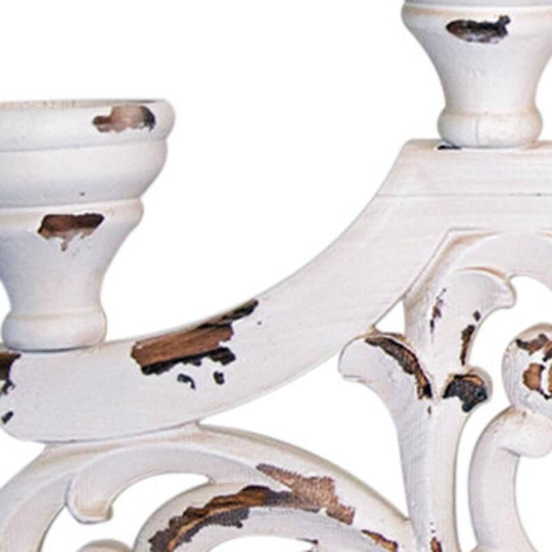 34" White Distressed Wood Tabletop Five Light Candelabra