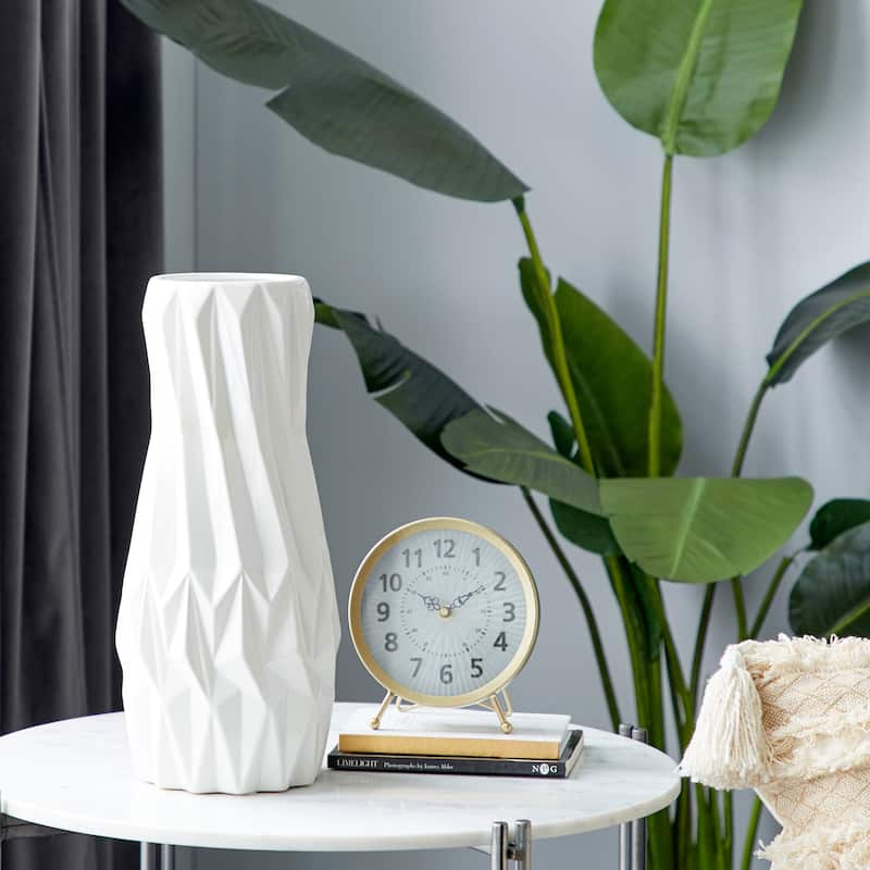 White Ceramic Geometric Decorative Vase
