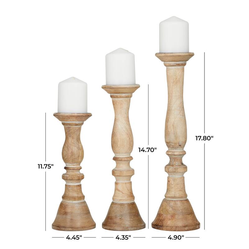 Brown, Light Brown, Gray or Black Wood Traditional Candle Holder (Set of 3) - S/3 18, 15, 12"H