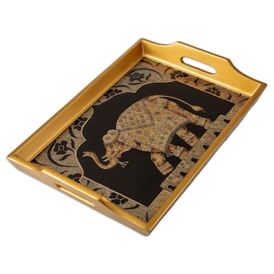 Novica Handmade Oriental Treasure Reverse Painted Glass Tray