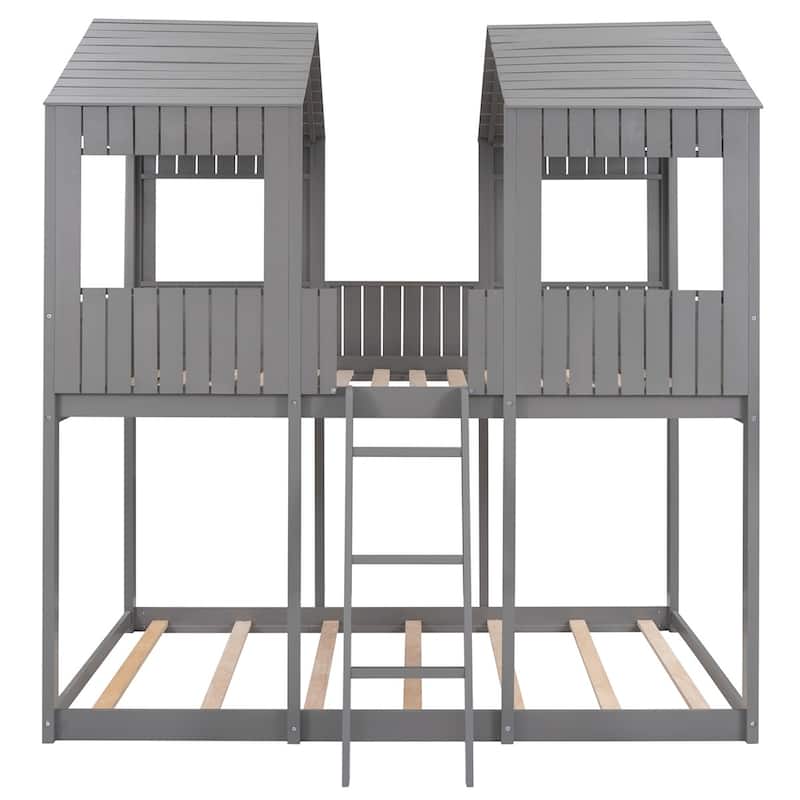 Merax Full over Full Wood Tower Bunk Bed with Roof