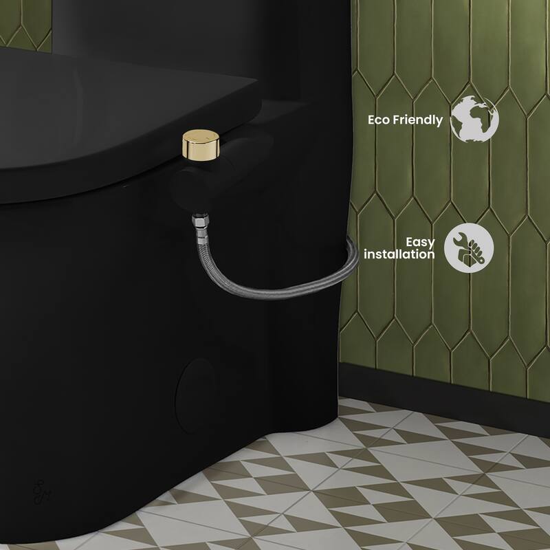 Aqua Non-Electric Bidet Toilet Attachment In Glossy Black With Polished Gold Hardware