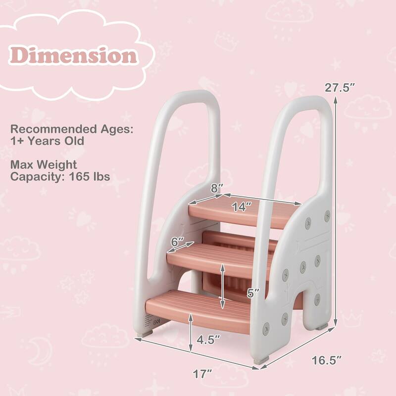Gymax Three-Step Stool for Toddlers Children Step up Leaning Helper