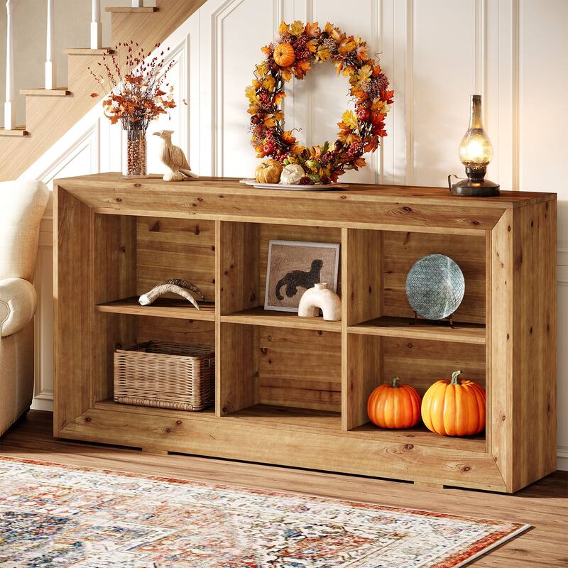 63-Inch Solid Wood Console Table, Farmhouse Entryway Table - Brown