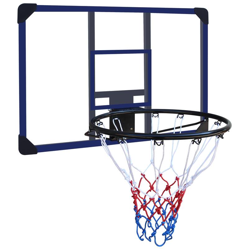 35 X 24 Inches Shatterproof Back Wall-Mounted Basketball Hoop - Black+Blue