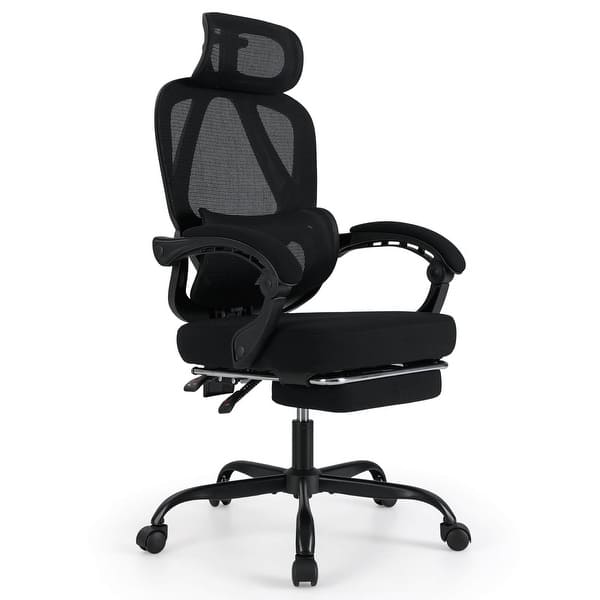 slide 2 of 6, Mesh Office Chair Ergonomic Desk Chair with Retractable Footrest Black