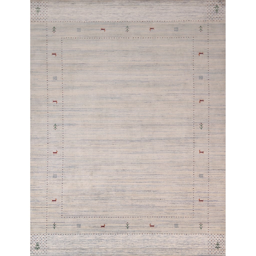 Striped Tribal Gabbeh Indian Area Rug Hand-Knotted Wool Carpet - 8'4"x 9'10"