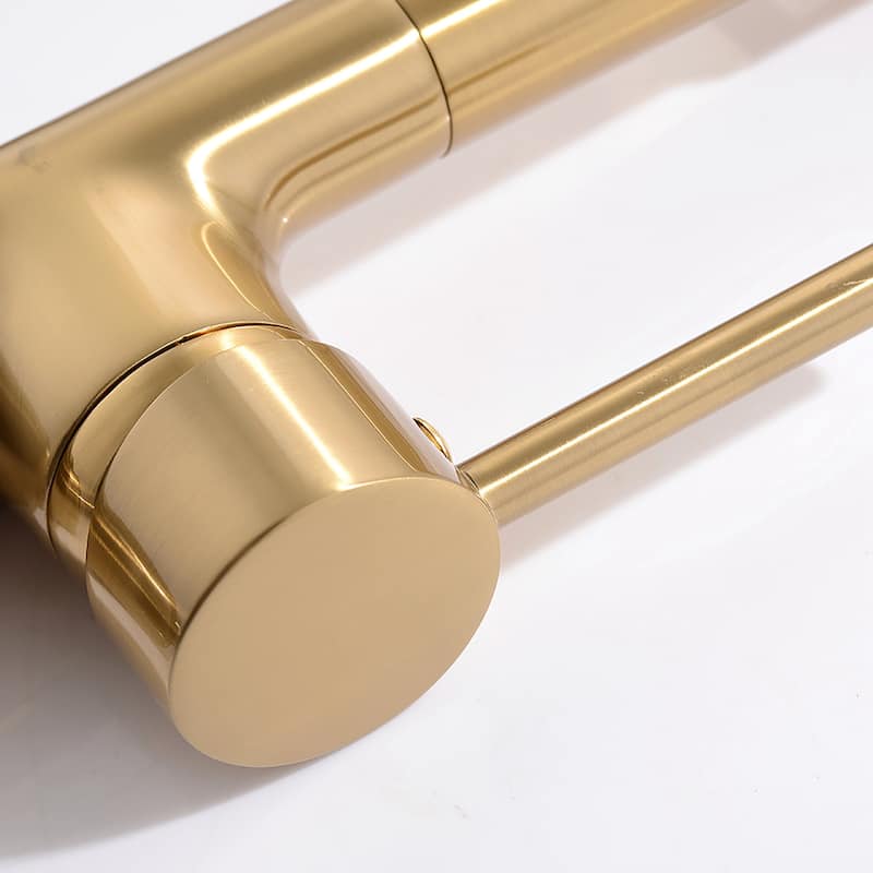 Single Handle Brushed Gold Pull Down Kitchen Faucet with LED Spray - 8"*16.1"