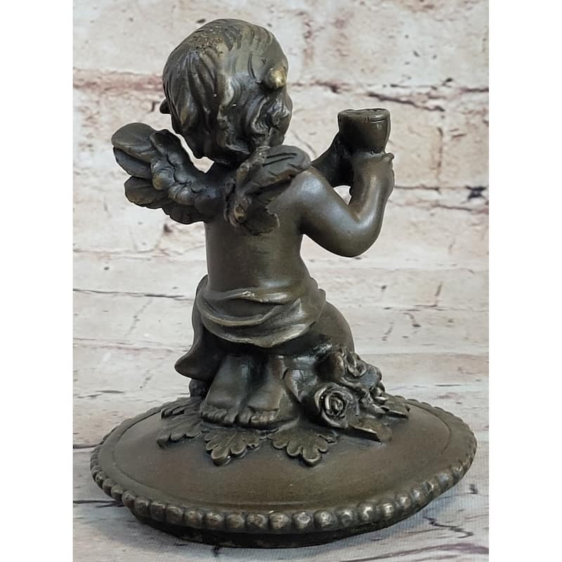 Bronze Cherub Cherubim Urn Jewelry Trinket Box Sculpture Decor 8 Inches X 6 Inches