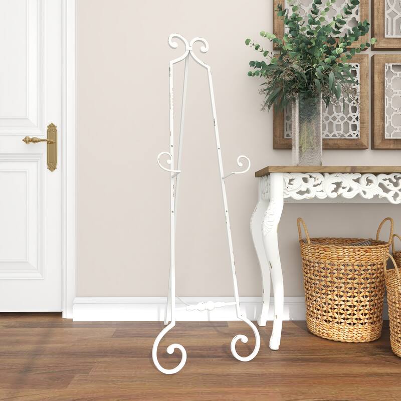 Metal Scroll Large Adjustable 3 Tier Display Easel with Chain Support - White - Roche River Decor