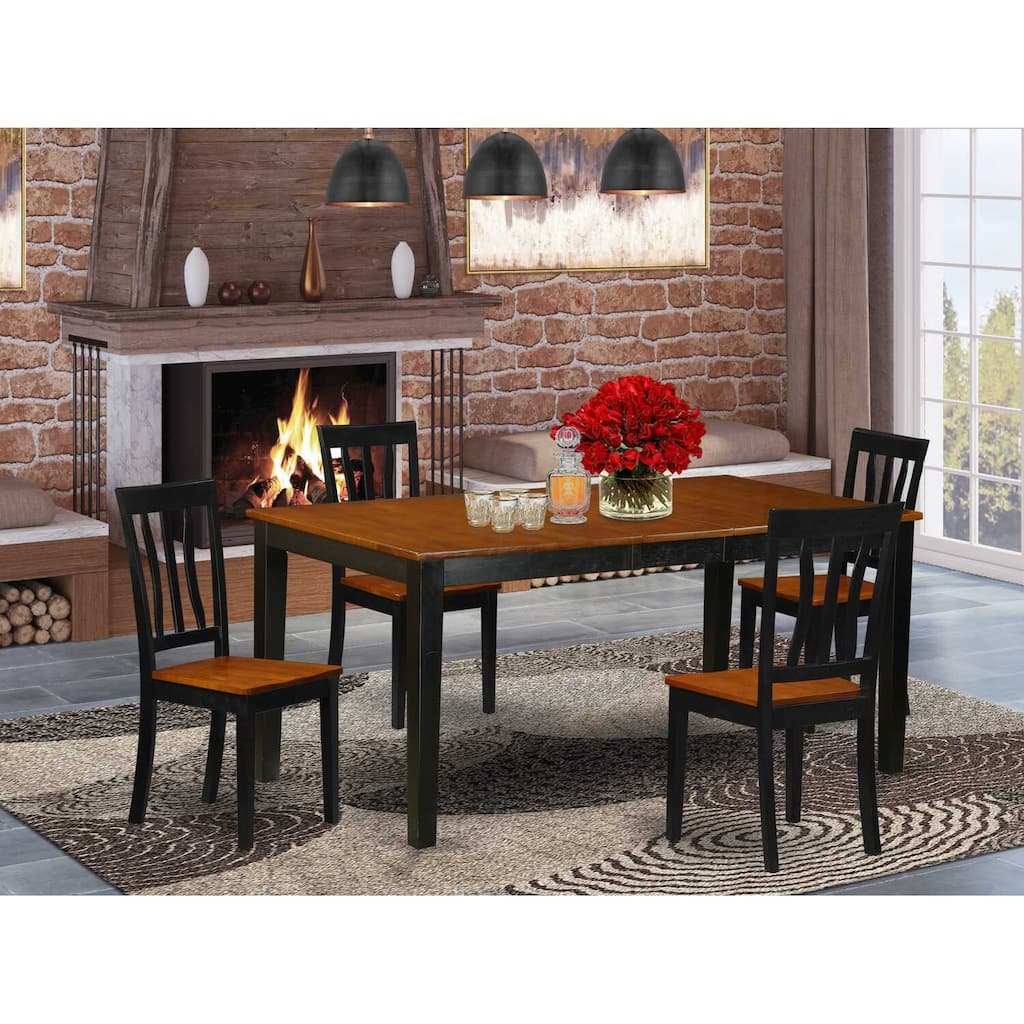 HomeStock 5-Pc Black and Cherry Finish Solid Wood Top - Dining Room Set - Seats 4
