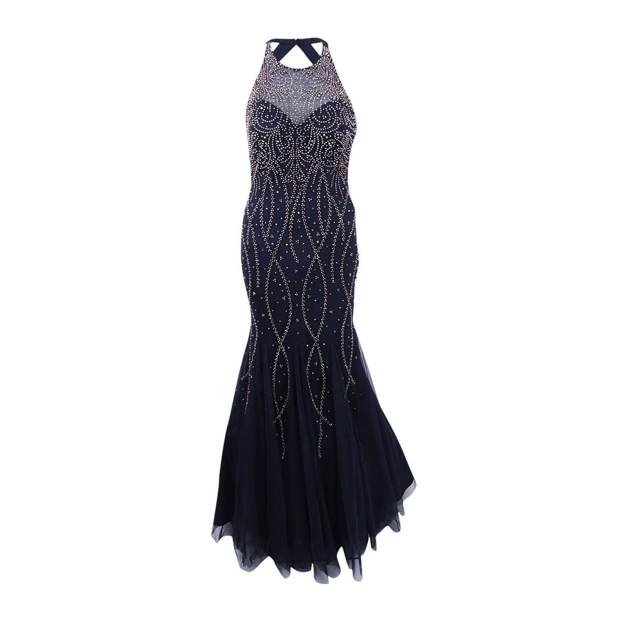 xscape open back embellished evening dress