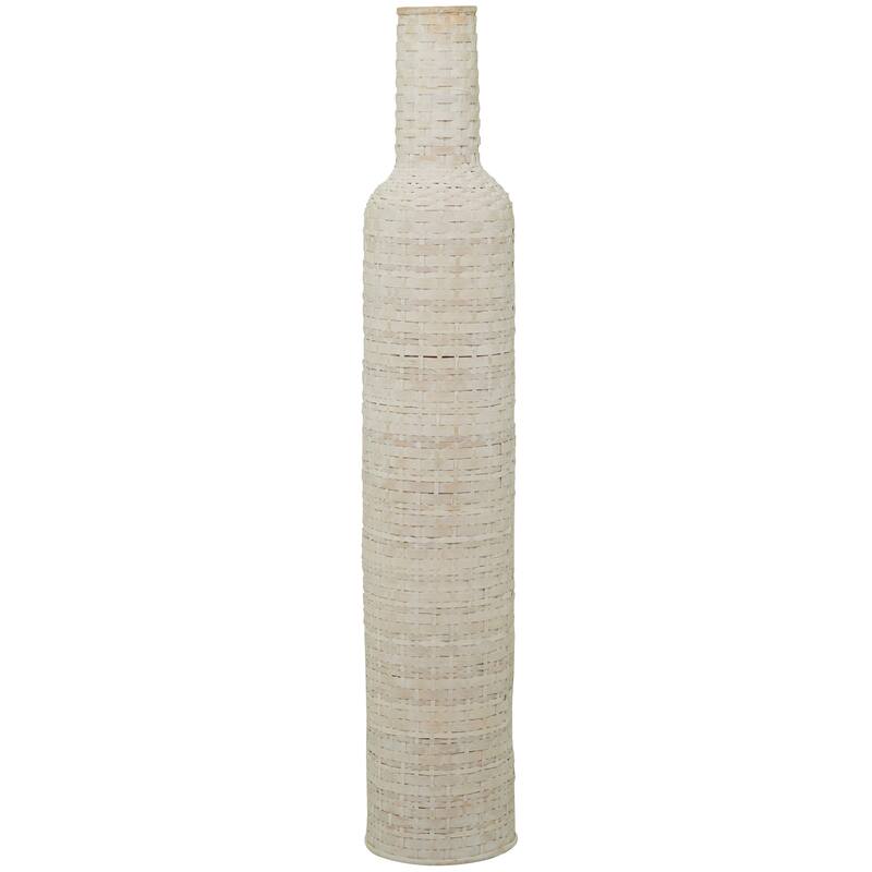 Intricately Woven Tall Bamboo Wood Floor Vase - White or Brown
