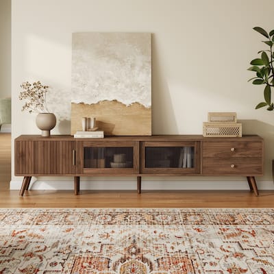 76" Media Console with Glass Doors & Storage - Modern TV Stand
