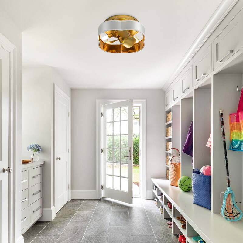 13-inch Gold Modern Caged Fandelier Flush Mount LED Ceiling Fan with Remote