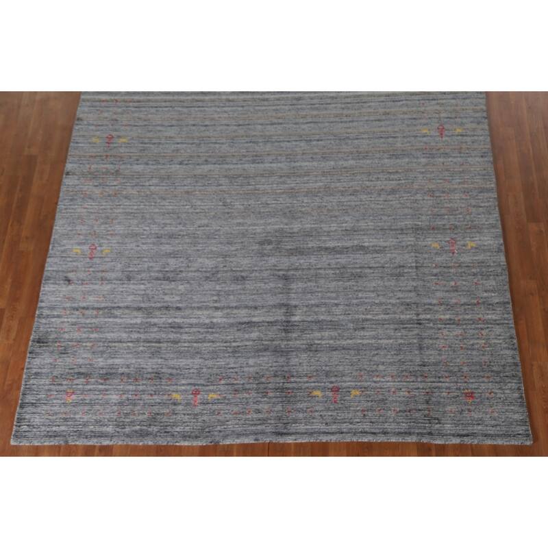 Gray Gabbeh Indian Area Rug Hand-Knotted Wool Carpet - 8'1"x 9'7"