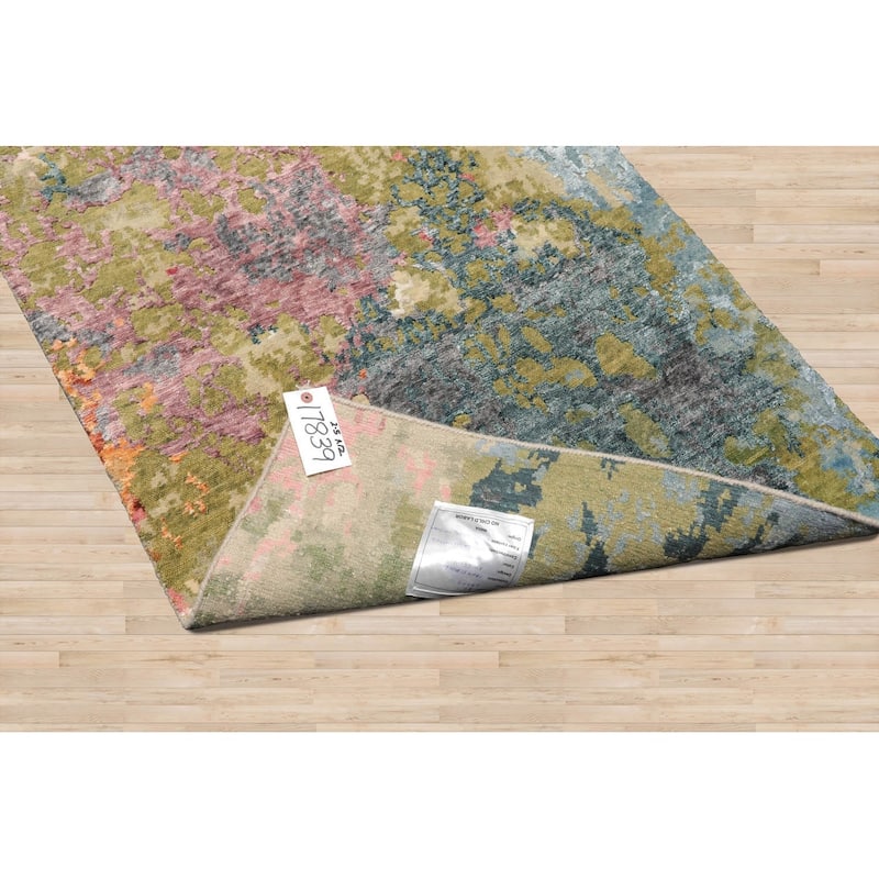 Hand Knotted Beige Sherpa Wool & Silk Modern Oriental Area Rug - 2' 5'' x 12'