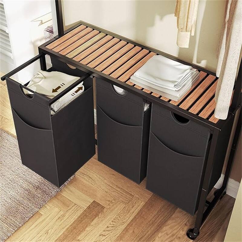 Laundry Sorter, Rolling Laundry Hamper with Hanging Rack - 35.4"L x 11.8"W x 70.9"H