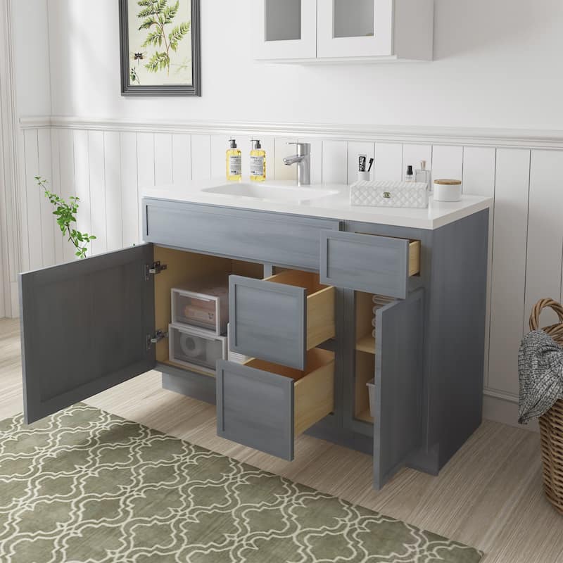 Vanity Art 48" Birch Freestanding Bathroom Vanity Cabinet without Top